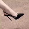 2025 New Summer Word with Nude High Heels Pointed Sexy Rhinestones Beautiful Temperament Versatile Sandals Women
