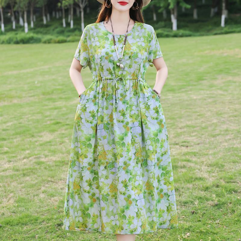 Женское длинное платье больших размеров, летнее платье с коротким рукавом и винтажным принтом для женщин