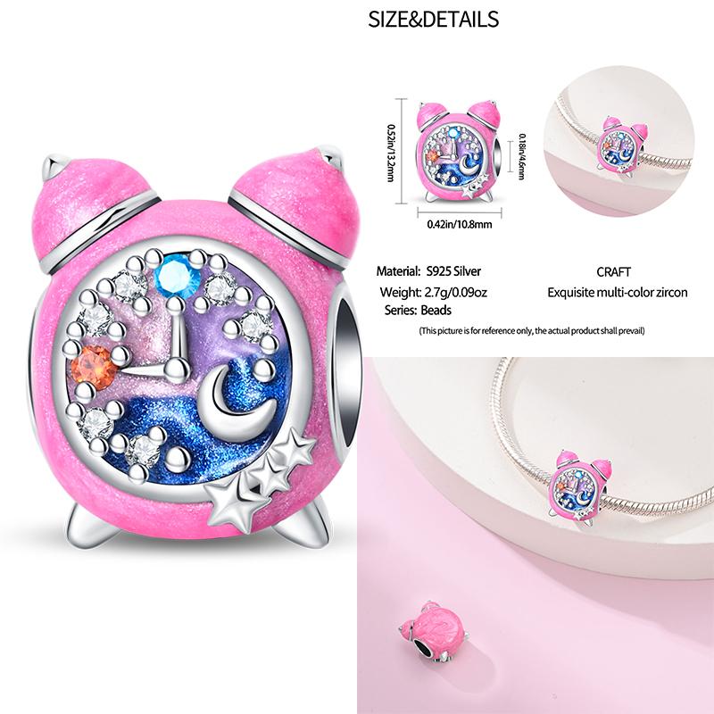 Copper Alarm Clock Starry Sky Pendant Heart-Shaped Charms Beaded Fit Original Bracelet Jewelry Women Diy