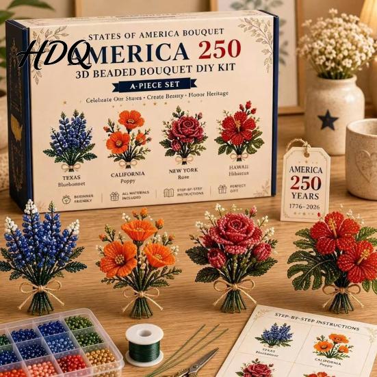 Поделка "Букет из бисера" 3D Набор для бисероплетения 250-летие Америки DIY Набор для начинающих Искусство из бисера Цветок для взрослых Начинающих Маленький набор