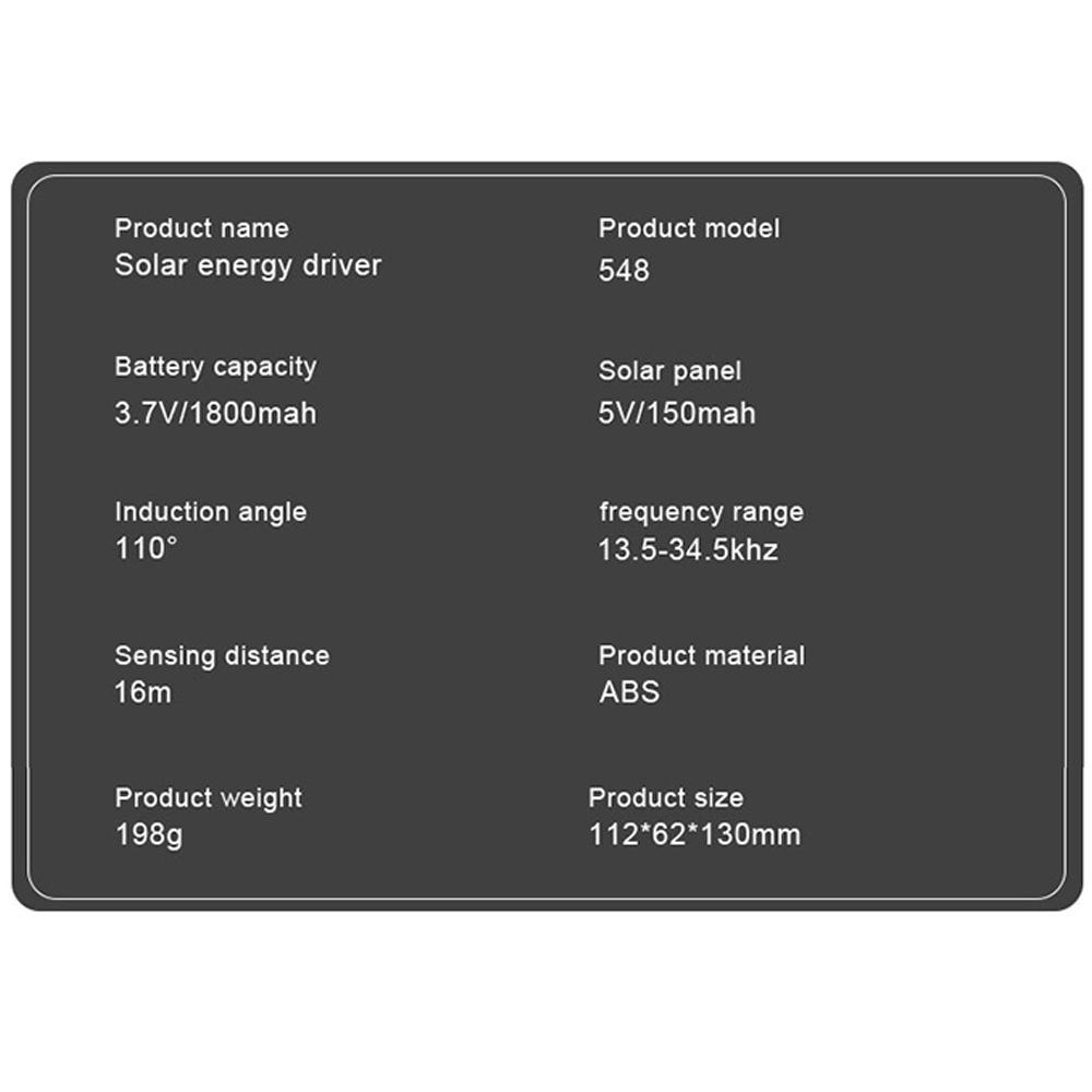 Ультразвуковой отпугиватель животных на солнечной энергии для использования на открытом воздухе с датчиком движения и светодиодной подсветкой