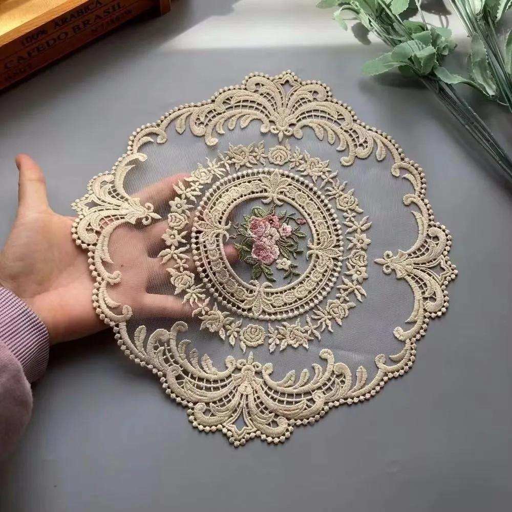 28cm Lace  Embroidered Vintage Lace Placemat Cover Towel Tea Table Mat Decorative Ornament Tablecloth Flag
