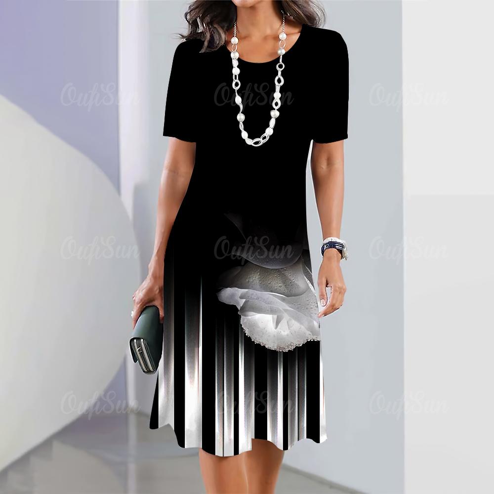 Модная полосатая женская одежда платья простота принт короткий рукав женское платье элегантное черное женское длинное платье пуловер 2024