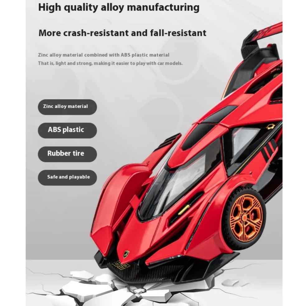 Игрушечная модель автомобиля Lambo V12 Concept Car из сплава в масштабе 1/32 со звуком, светом и пружинным механизмом - идеальный подарок для любителей автомобилей и детей