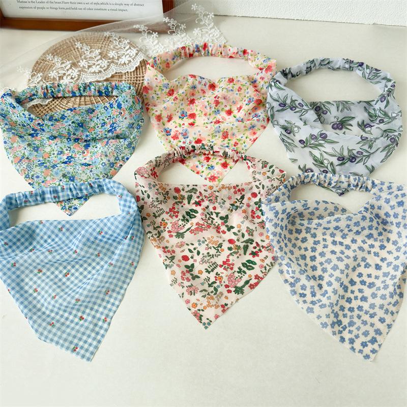 Floral Print Triangle Kerchief Headbands Elastic Back Bandana Style Hair Wraps Bohemia Garden Party Headwear For Women