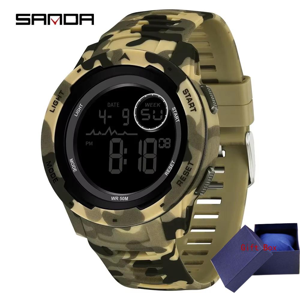 Fashion Sanda Top Brand 2185 Electronic Watch Camouflage Military Style Trend Cool And Dazzling Men's Multifunctional Waterproof