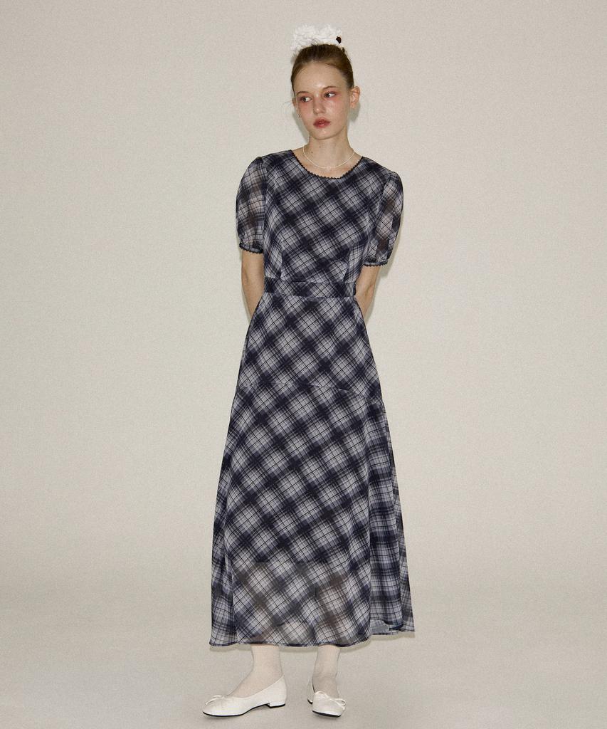 Salon De Yon Vintage Check Long Dress_ Black