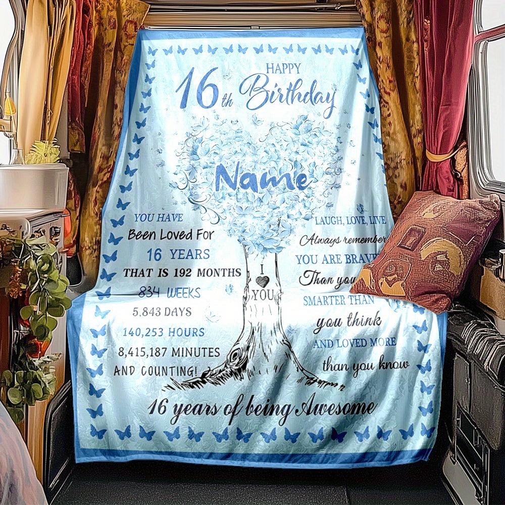 Butterfly Tree Birthday Celebration Blanket Personalized Name Soft Comfortable Stylish Blanket Car Blanket Perfect For Travel Camping Outdoor Home