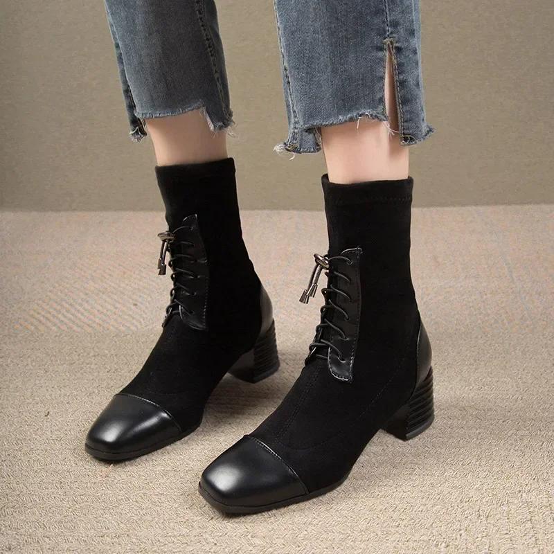 Модные ботинки женские в британском стиле в стиле ретро с увеличенной толстой подошвой Ботинки челси женская обувь модные туфли на высоком каблуке мотоциклетная обувь 2024