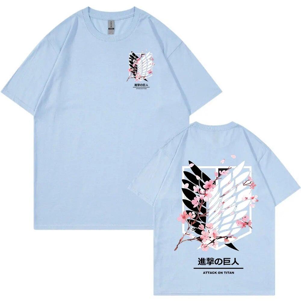 Футболка с изображением аниме «Атака Титанов» Ackerman Mikasa Eren Jaeger Cherry Blossom Logo Graphics Футболка унисекс Женская одежда Хлопковые футболки