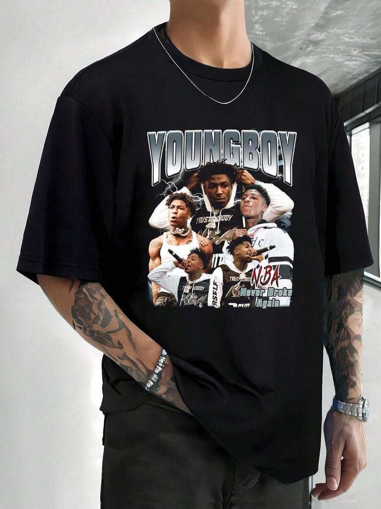 Унисекс графические футболки, Youngboy Never Broke Again MASA Tour 2026 Футболки Рэп Мерч Подарок фанату Круглый вырез Повседневная мода Футболка с коротким рукавом