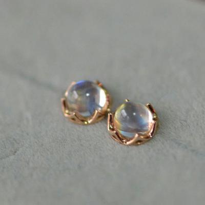 Серьги-гвоздики из стерлингового серебра 925 пробы из розового золота с яйцом и лунным камнем, мини-милые темпераментные универсальные круглые серьги, серьги в стиле INS