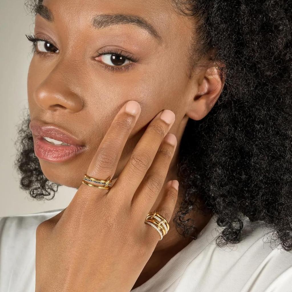 Двухцветное медное кольцо для украшений с четырьмя кольцами, гипоаллергенное, в стиле Ins, артефакт для ношения в несколько рядов, подходит для молодых женщин