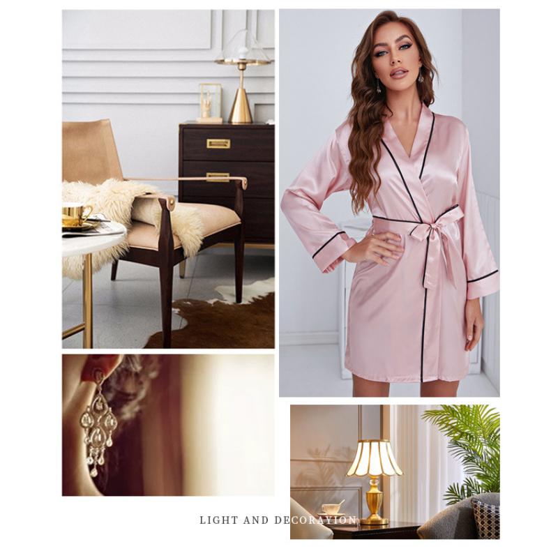 Пижамы женские летние сексуальные шелковые халаты пижамы с длинными рукавами на шнуровке короткая домашняя одежда весенне-осеннее утреннее платье невесты