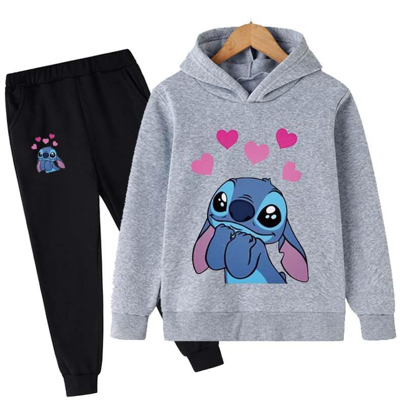 2025 MINISO Stitch Hoodies + Pants Sets Children 1-16 Years Suit Boys Sports Suits Kids Brand Sport Suits Little Monster Hoodies Tops + Pants Set 2pcs