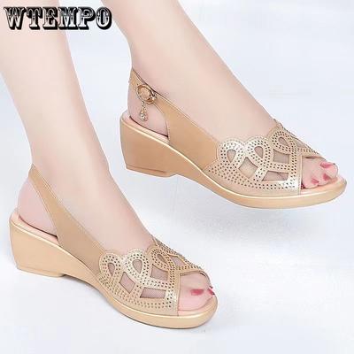 Сандалии для женщин Летние Большие размеры Удобные средние каблуки Мягкая подошва Дышащие женские сандалии Fish Mouth