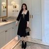 Ladies French Vintage Peter Pan Collar Long Sleeve Elegant Dress