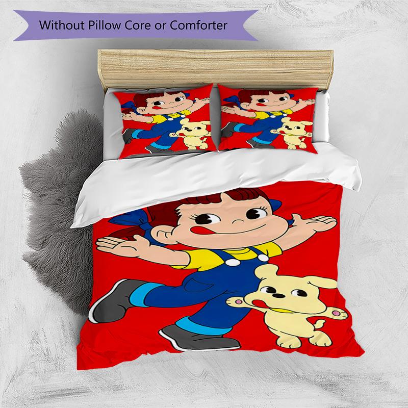 3pcs Peko Chan pattern bedding set duvet cover set includes duvet cover &pillowcases, perfect all season bedroom decoration & gift