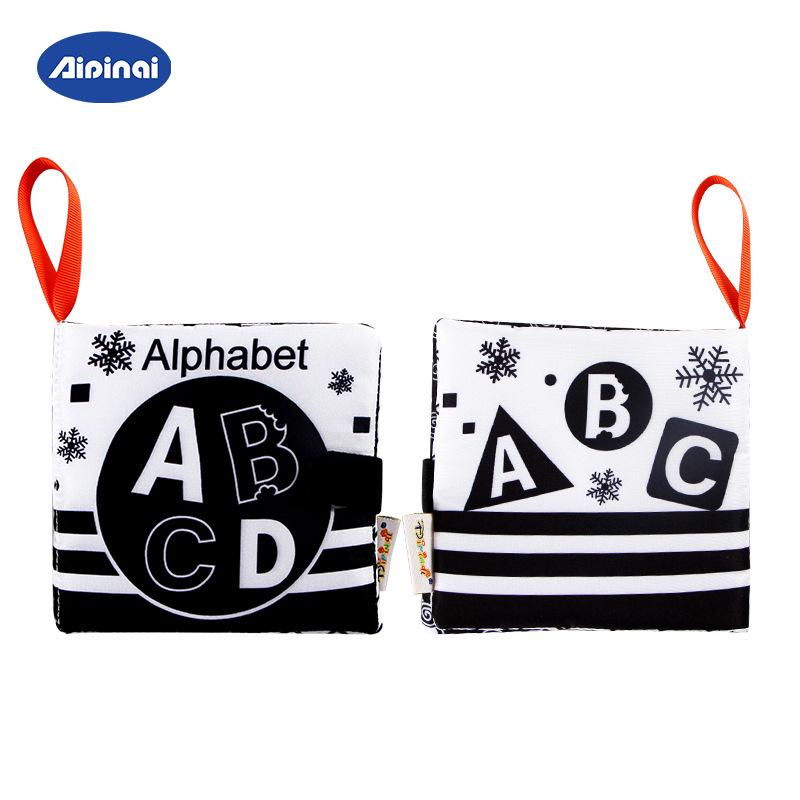 Aipinqi Baby Cloth Book: Черно-белые, прочные, со звуком, для раннего обучения.