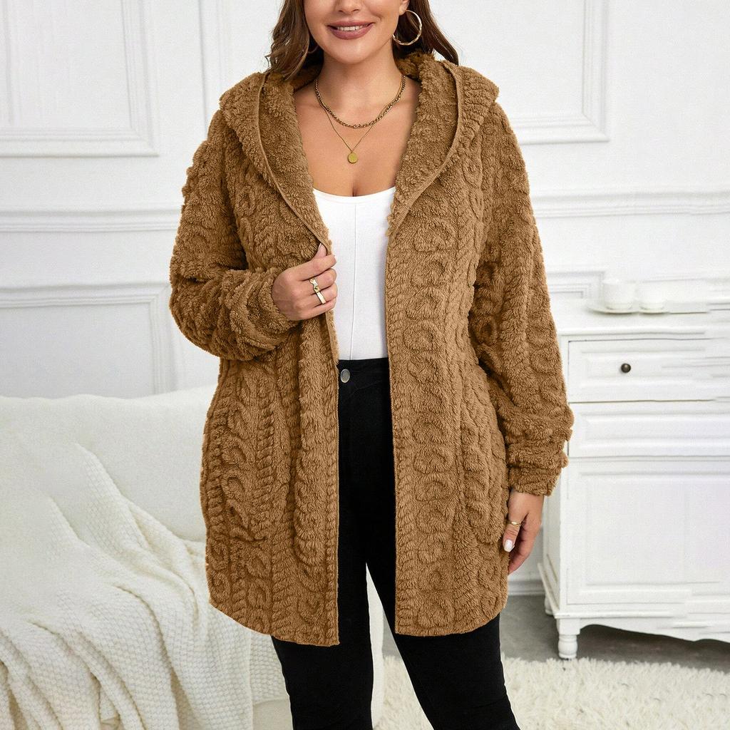 Women's Winter Clothing Women Hooded Cardigan Fuzzy Jacket Winter Open Front Fleece Coat Outwear