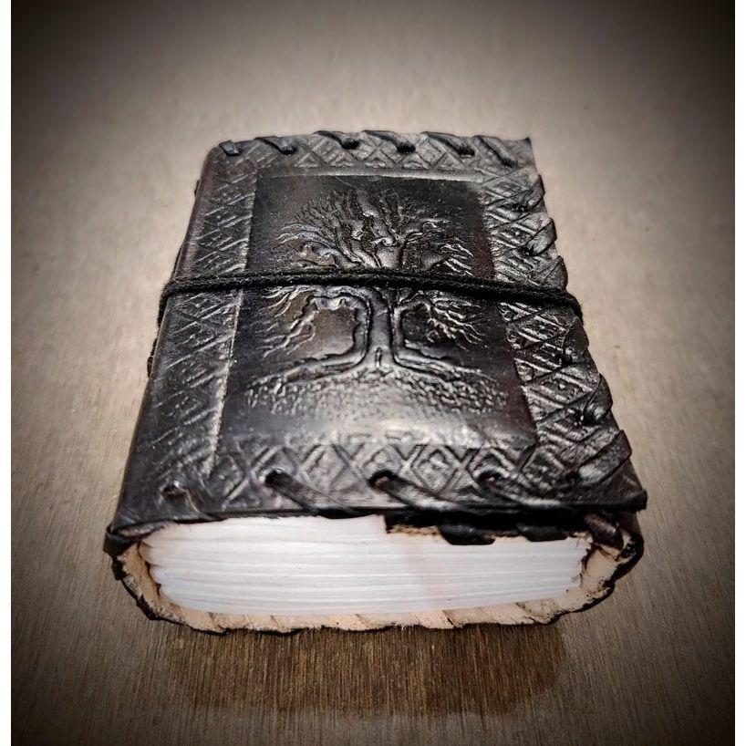 Винтажный черный ежедневник ручной работы в кожаном переплете с тиснением «Древо жизни» — 200 толстых страниц без подкладки из переработанных материалов многоразового использования — подарок для него/нее, унисекс