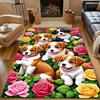 A Group of Puppies and Flowers Pattern Carpet for Living Room Bedroom Bedside Sofa Table Floor Mat Home Area Rug Decor