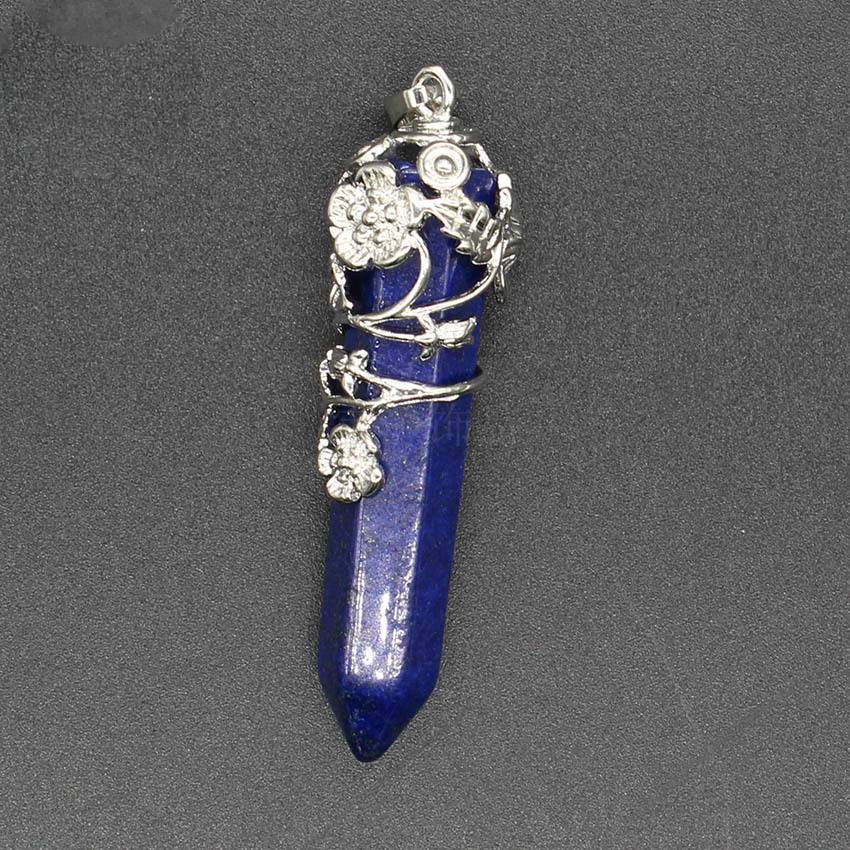 Мода Натуральный Кристалл Шестиугольная Колонка Винтаж Сплав Роза Кулон Аметист Кристалл Ожерелье