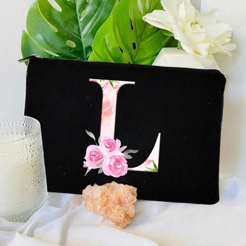 Women Bag Makeup Bag Bridesmaid Makeup Bags Floral Alphabet Print Linen Zipper Pouch Travel Organizer Case Mujer Bolsas Cosmetic