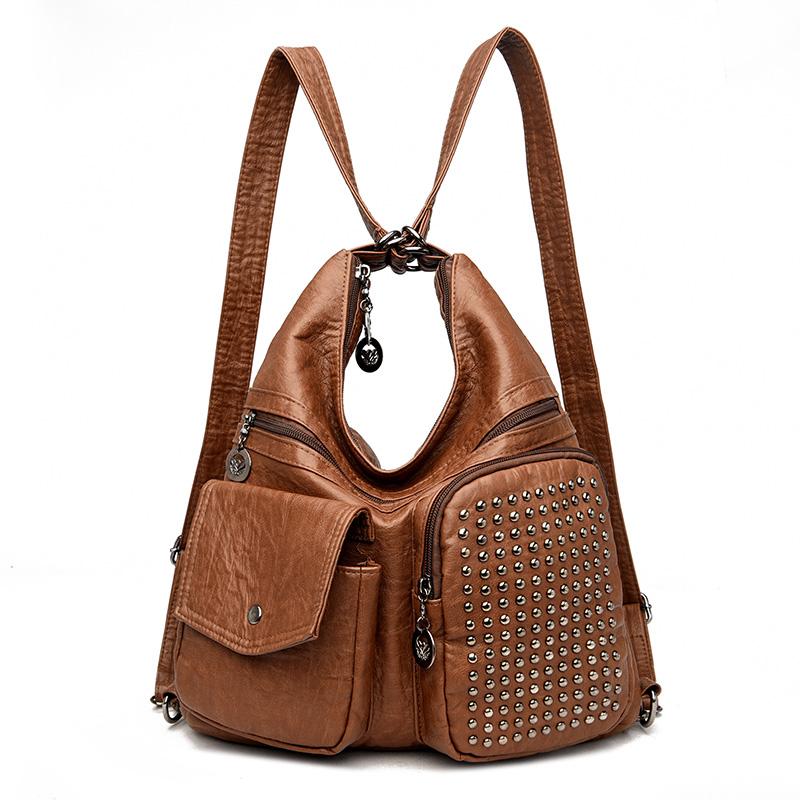 Женская сумка Роскошная дизайнерская сумка Сплошной цвет Сумка-мессенджер Большая вместительная повседневная женская сумка через плечо Кожаная большая сумка с заклепками