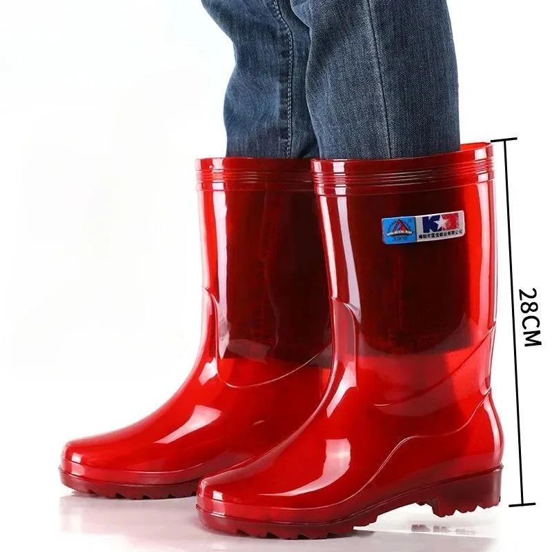 Модные износостойкие резиновые сапоги, длинные, для фермерства, мужские резиновые сапоги, высокие мужские туфли, пластиковые грязевые галоши для города, для взрослых, на низком каблуке, для работы, новинка 2024 года