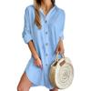 Spring and Autumn Women's Casual Long Sleeve Lapel Button Down Shirt Dress