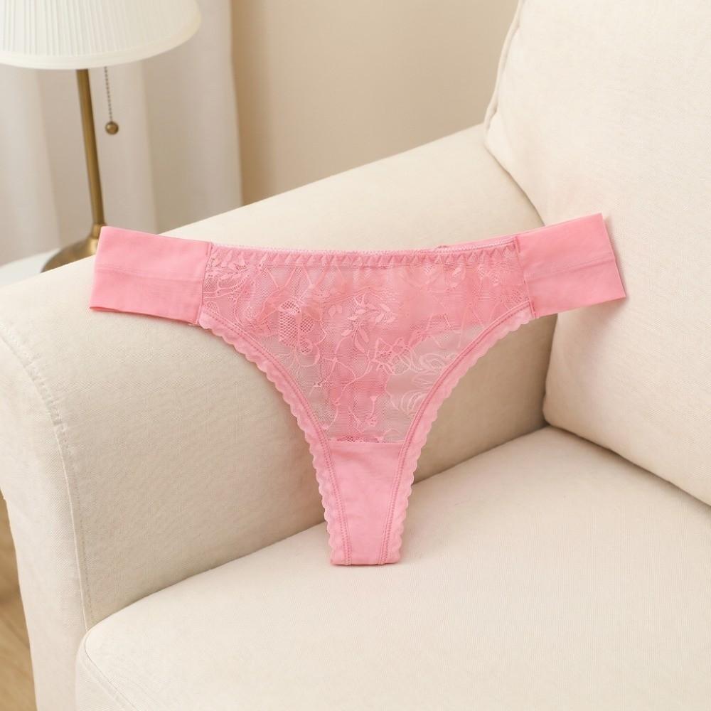 Fashion Low Waist Mesh Sheer Lace Thong Cotton Crotch Transparent Mesh Briefs Women Intimate Hollow Romantic T Panties Home
