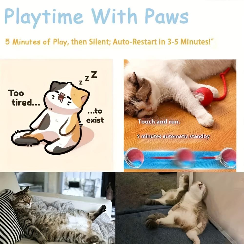 Cat Interactive Ball Toy, Automatic Rolling Ball with Tail, Rechargeable Smart Pet Interactive Toy, Cat Smart Ball