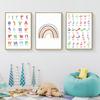 Islamic Wall Art Canvas Painting Arabic Letters Cartoon Rainbow Alphabets Numerals Poster Prints Nursery Kids Room Wall Decor