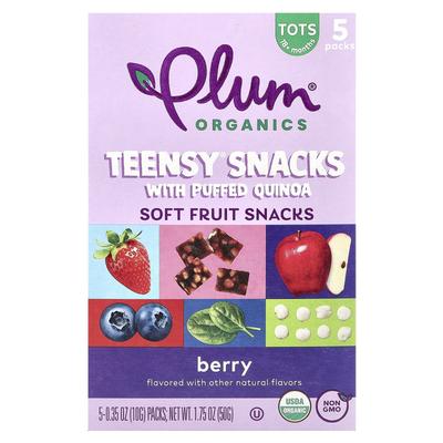 Plum Organics Teeny Snacks, с киноа, мягкие фруктовые закуски, 18+ месяцев, ягоды, 5 упаковок, 0,35 унции (10 г) Каждый