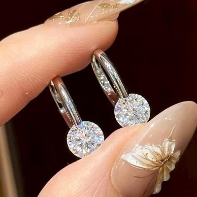 Zhuozhifan Серебро S925 Легкие Роскошные Серьги-пусеты с Бриллиантами 7.0 - Универсальные для Ежедневной Носки