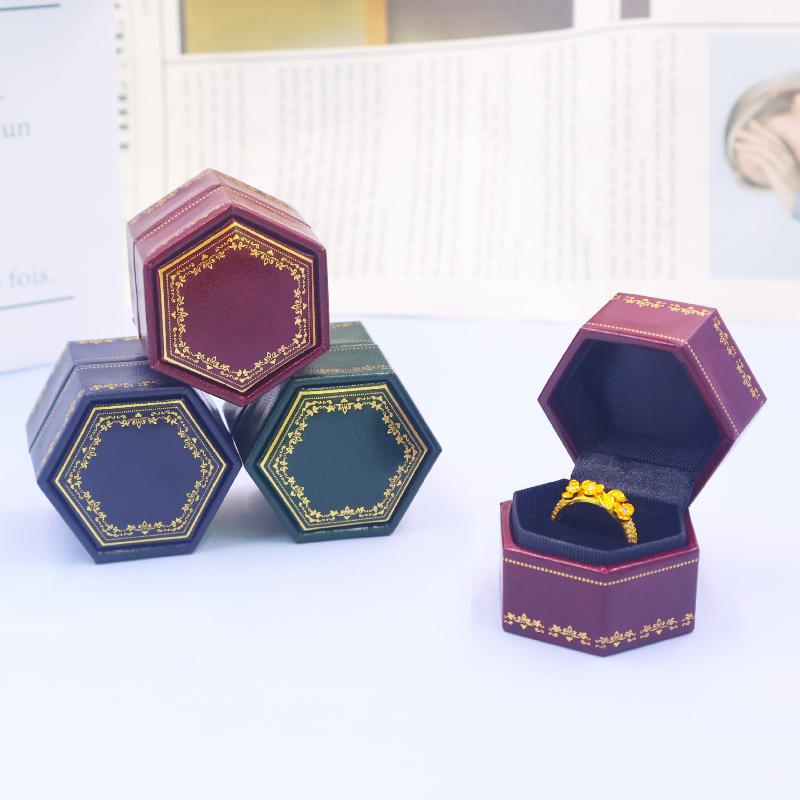 Vintage Hexagon Single Ring Empty Jewelry Box Holder For Engagement Wedding Valentine'S Day Gift