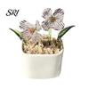 Exquisite Glass Flower Craft Miniature Figurine Hand Blown Mini Bouquet in Small Decorative Plant Pot Collectible Blooming Ornament for Home