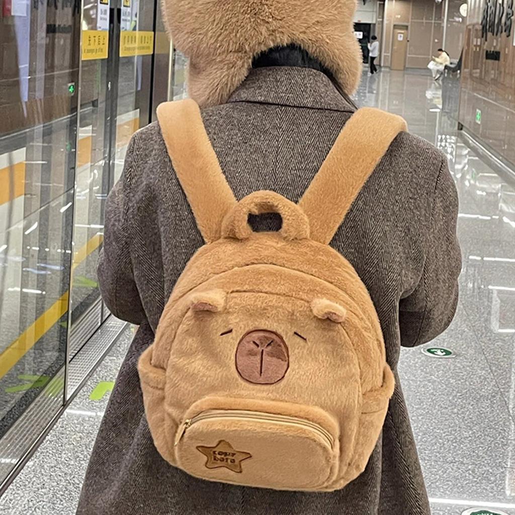 Plush Capybara Backpack Cute Cartoon Animal Stuffed Dolls Shoulder Bag for Students Teens School Bag Crossbody Handbag
