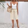 Женские уличные повседневные брюки-бермуды с передними карманами и эластичным поясом, летние однотонные универсальные брюки длиной до колена с завязками на шнурке, женские