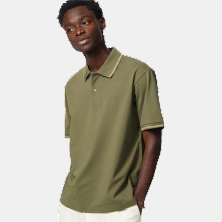 Uniqlo X JW Anderson Коллаборация Весна/Лето 25 Поло с вышитым логотипом, на половину пуговиц, с коротким рукавом, Унисекс, Оливково-зеленый 476227-57