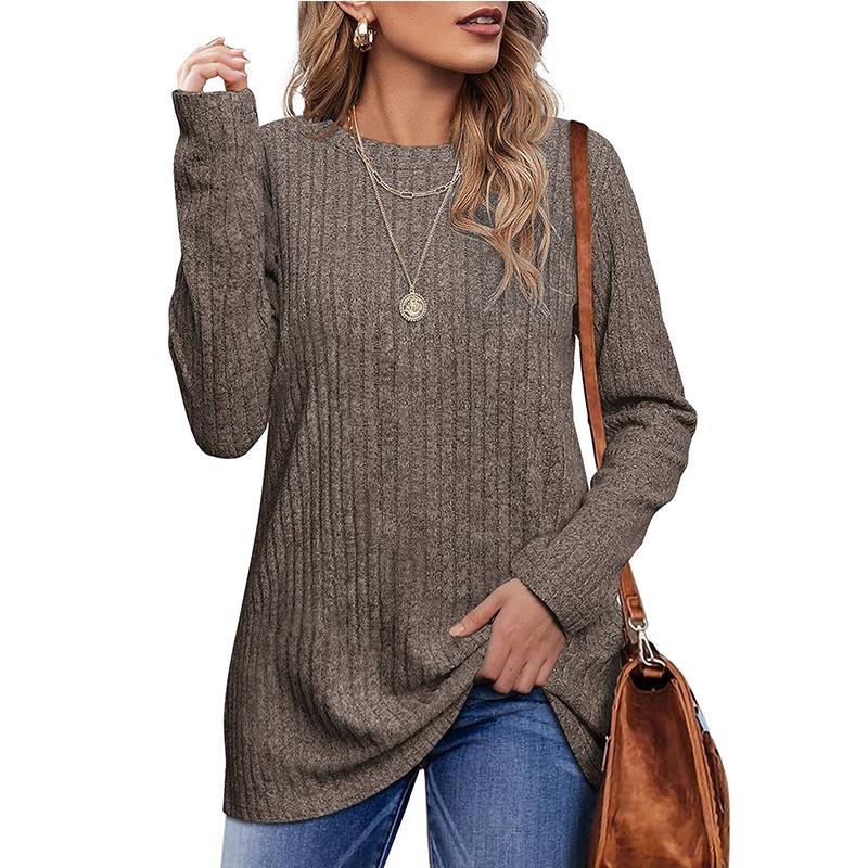 Fashion New Women's Clothing Autumn Winter Round Neck Sweater Solid Color Top Long Sleeve T-shirt