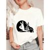 Футболка оверсайз черная с принтом знака мира и кролика, повседневная уличная одежда для женщин
