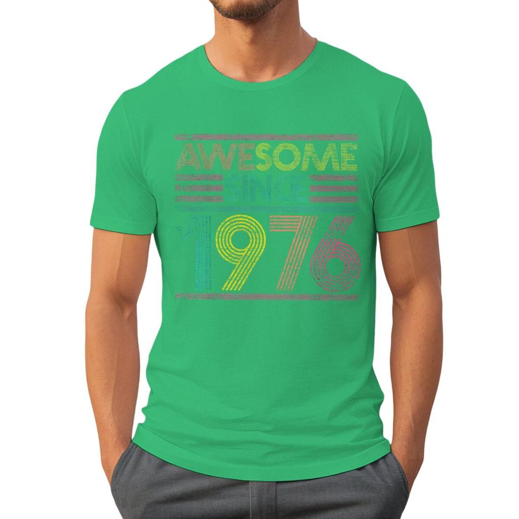 Born in 1976 50 Years of Being Awesome 50th Birthday Gift T-shirts Vintage Men's Casual Tee Loose Streetwear T-shirt Top Women's Clothing