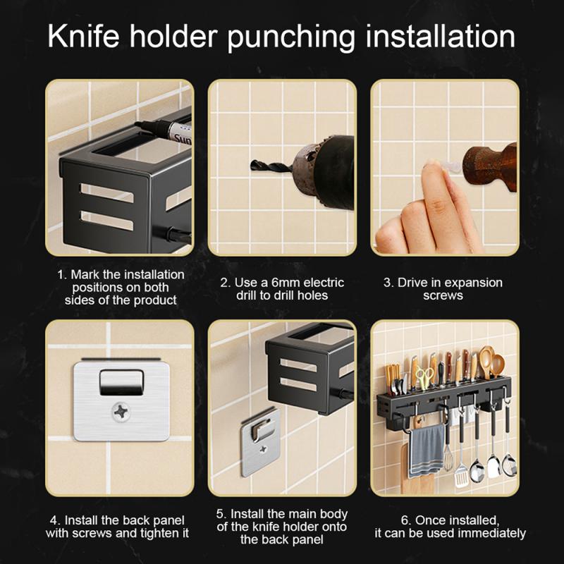 Многофункциональная подставка для хранения кухонных ножей, держатель для палочек для еды, встроенный держатель для хранения, настенный, бездырокол, организация дома
