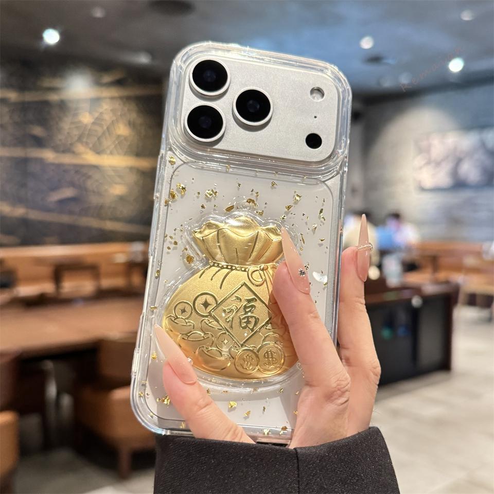 Блестящий Золотой Прозрачный Чехол для Телефона Bling Bling Fu для For Iphone 17 Air 14 1 16 11 12 13 Pro Max Plus Ударопрочный Мягкий Защитный Чехол
