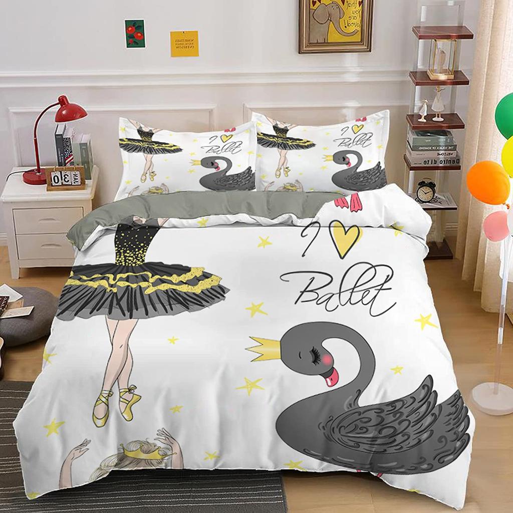 Gymnastics Ballet Lovers Duvet Cover Set Full Twin Size,Beauty Silhouette Polyester Bedding Set For Kids Teens Adults Room Decor