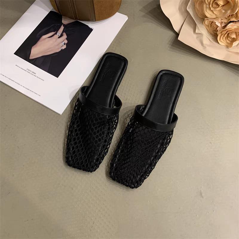 Женские нескользящие тапочки на плоской подошве, летние модные сандалии из сетчатой ​​ткани с открытыми плечами, дышащая обувь с открытой сеткой, тапочки, обувь