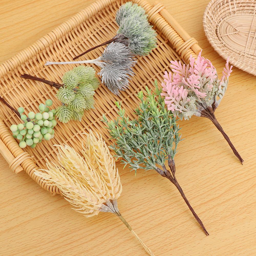 6PCS/Bundle Wreath Home Decor Xmas Ornament Artificial Flowers Faux Grass Simulation Plants Pine