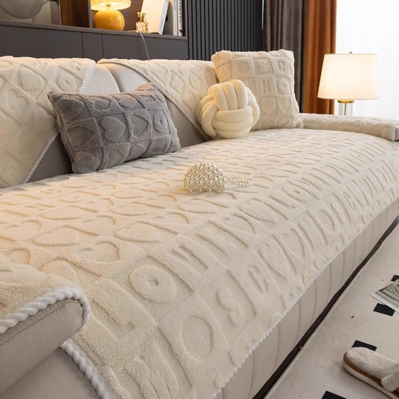 Shu Cotton Velvet Sofa Cushion Winter Thickened Plush Sofa Cover New Cream Wind Non-Slip Sofa Cover Cloth Towel